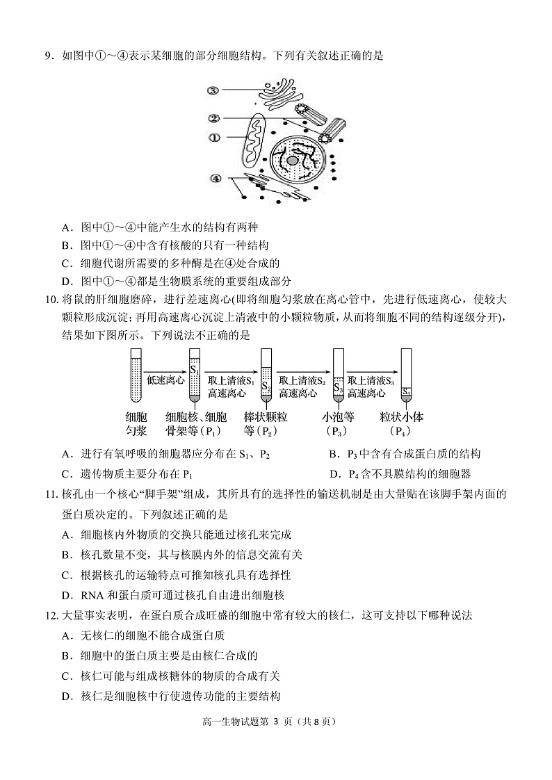 安徽省卓越县中联盟2021-2022学年高一上学期12月联考生物试题PDF版含答案03