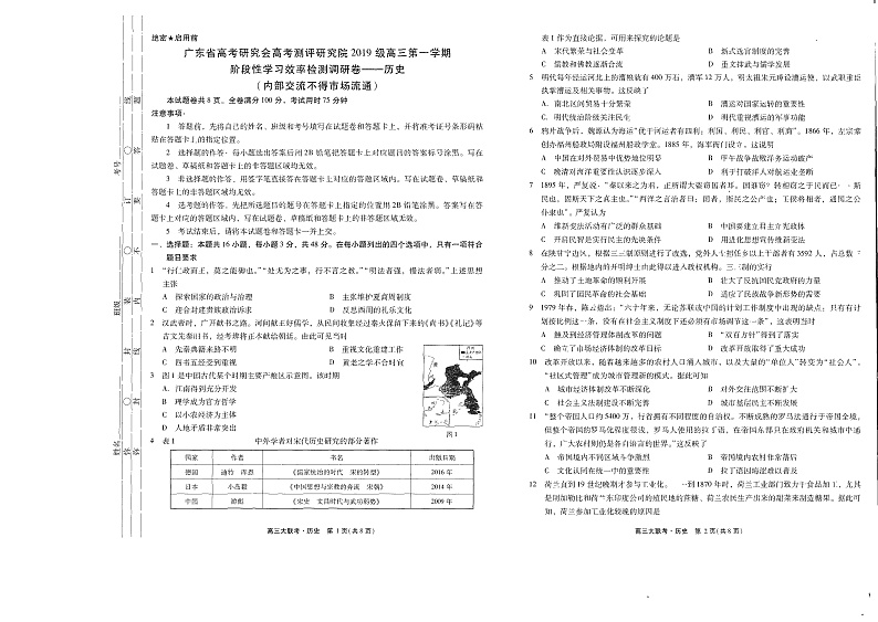 2021-2022-1高三12月联考 历史试卷第1页