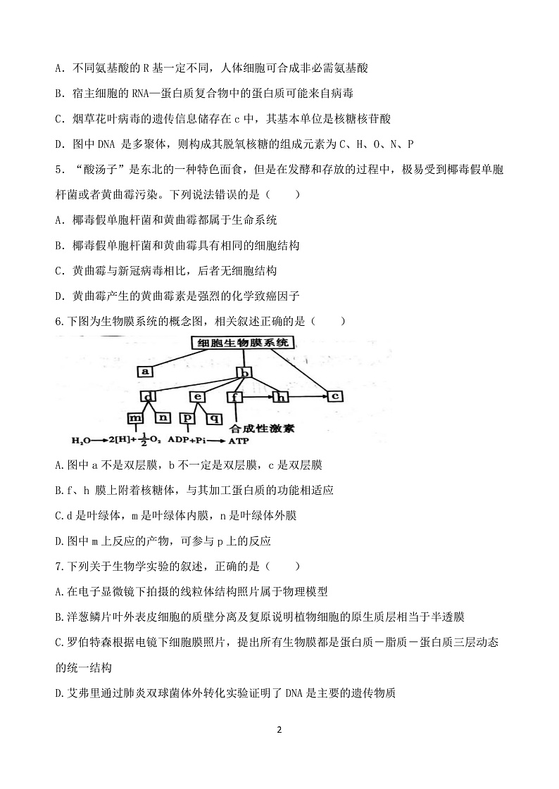 黑龙江省哈尔滨市德强高中清北班2022届高三上学期期末考试生物试题PDF版含答案02