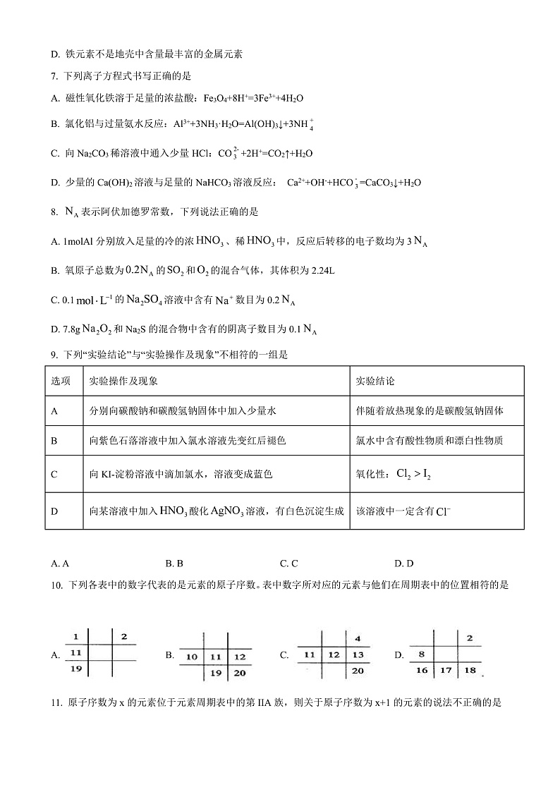 黑龙江省大庆实验中学2021-2022学年高一上学期期末考试化学试题PDF版含答案02