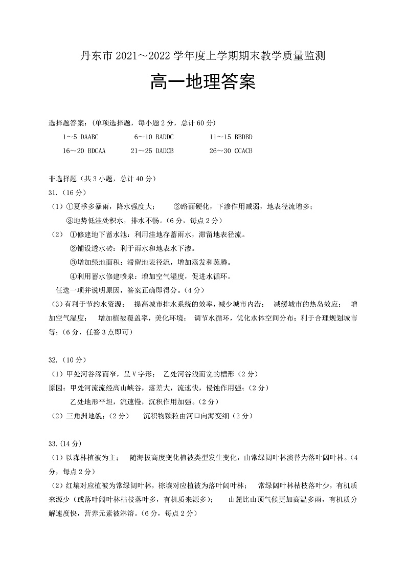 辽宁省丹东市2021-2022学年高一上学期期末教学质量监测地理试题PDF版含答案01