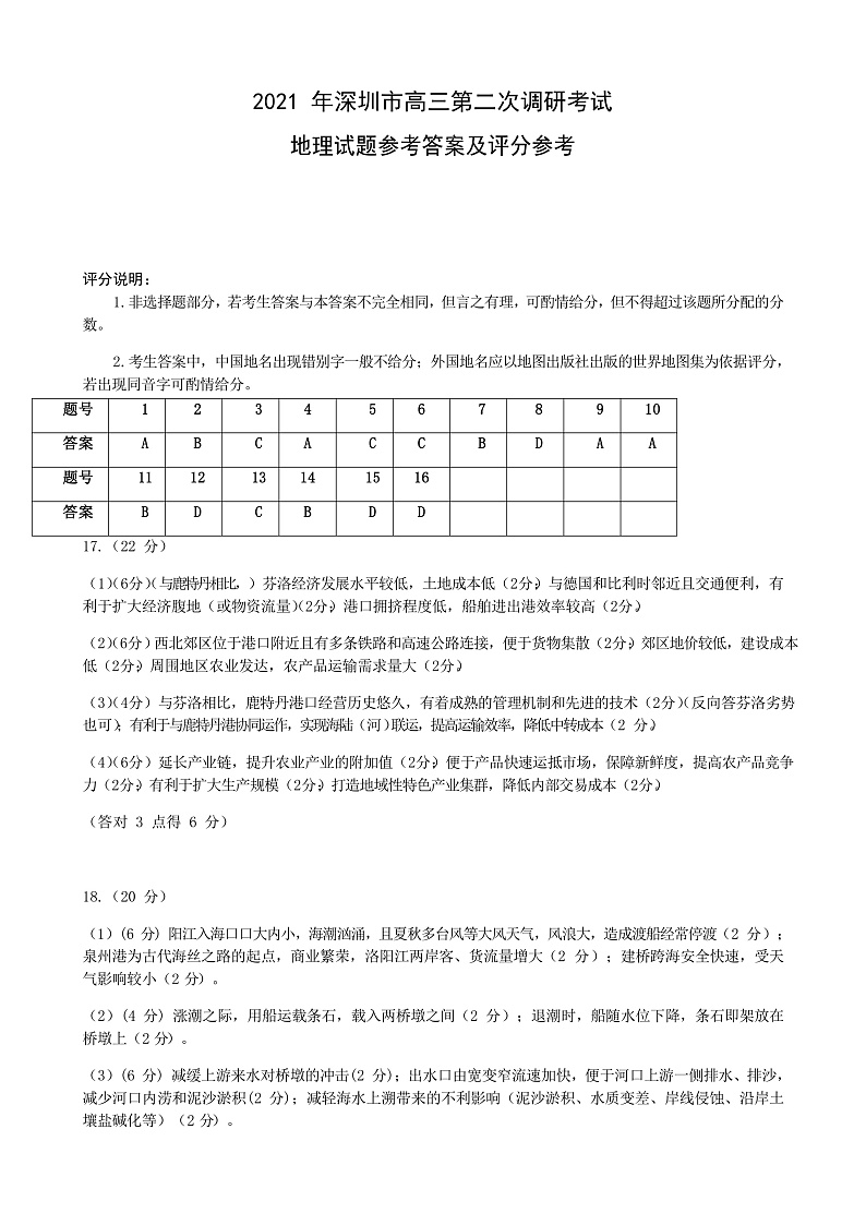 2021届广东省深圳市高三下学期4月第二次调研考试（二模）地理试题 PDF版01