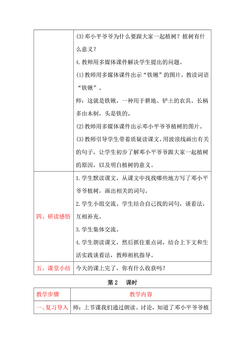 二年级下册语文教案-4 邓小平爷爷植树 人教部编版第3页