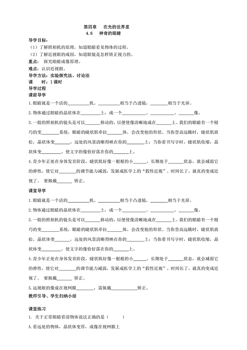 4.6 神奇的眼睛  导学案第1页