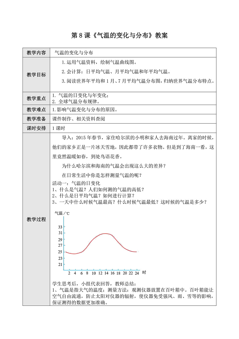 第8课《气温的变化与分布》教案第1页