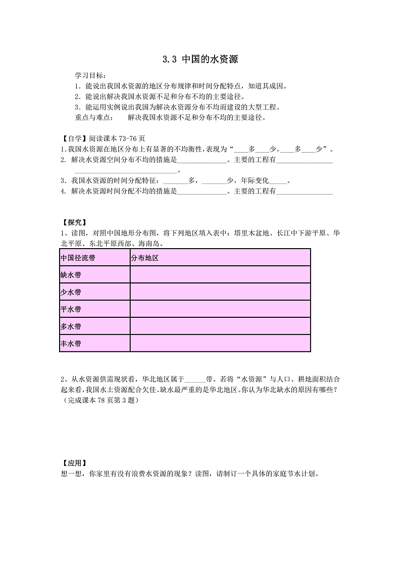 3.3 水资源（课件+教学设计+学案+练习）01