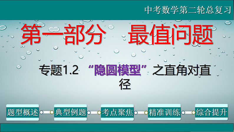 全国通用中考数学第二轮总复习课件专题1.2 最值问题-隐圆模型之直角对直径第1页