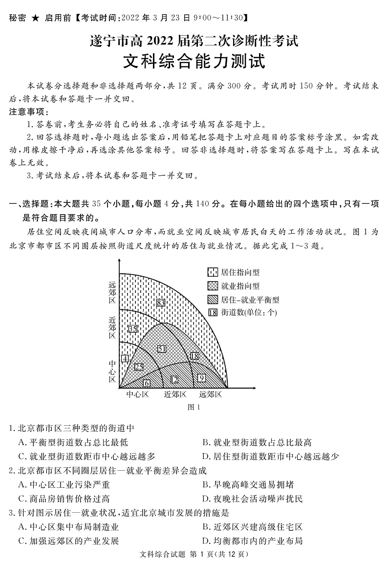 遂宁市2022届高三第二次诊断性考试－－文综（解析版）第1页