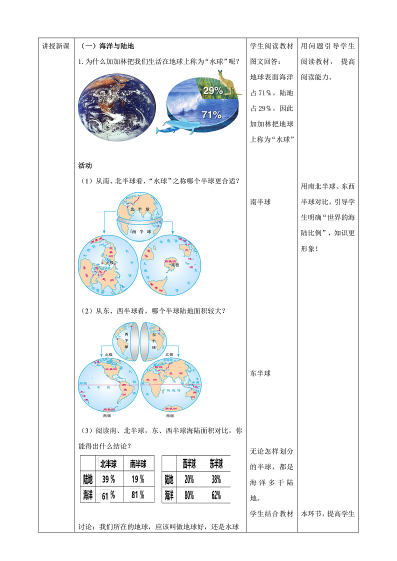 第4课《世界的海陆分布》 教案第2页