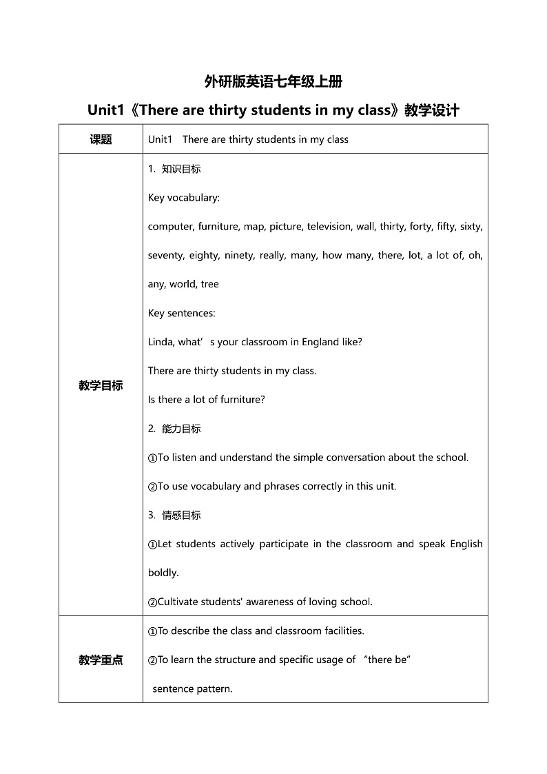 Module3 Unit1 There are thirty students in my class 课件 PPT+教案01