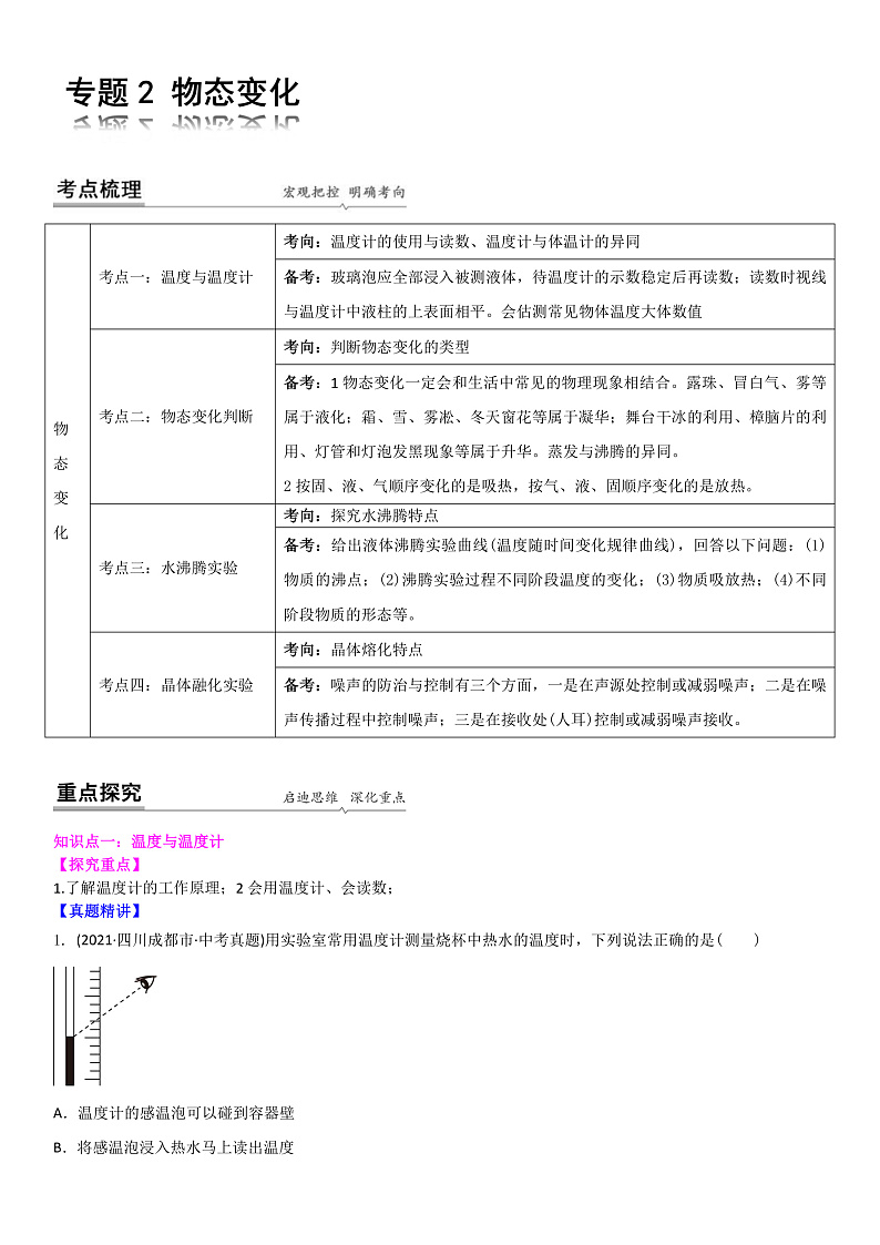 2022苏科版中考物理二轮专题复习2 物态变化(解析版)第1页