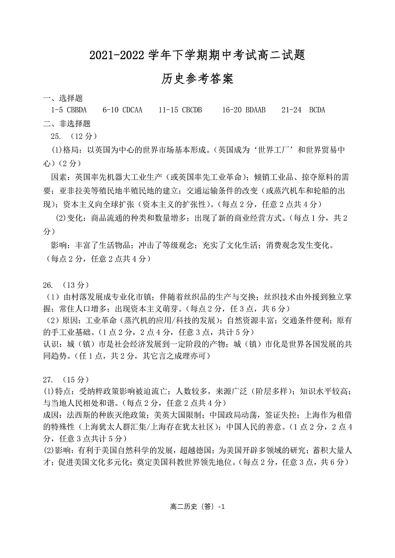 2021-2022学年辽宁省重点高中高二下学期期中考试历史试题（PDF版）01