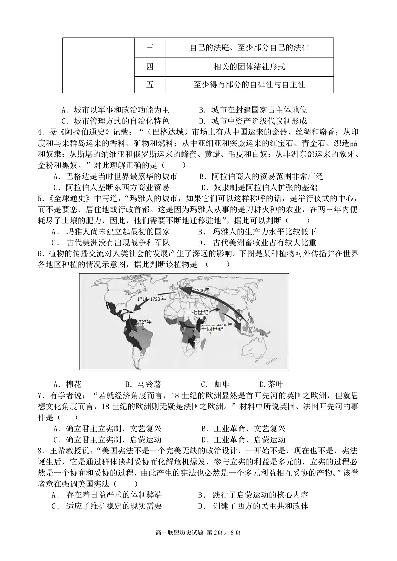 三峡名校联盟2022年春季联考2024届历史试题第2页