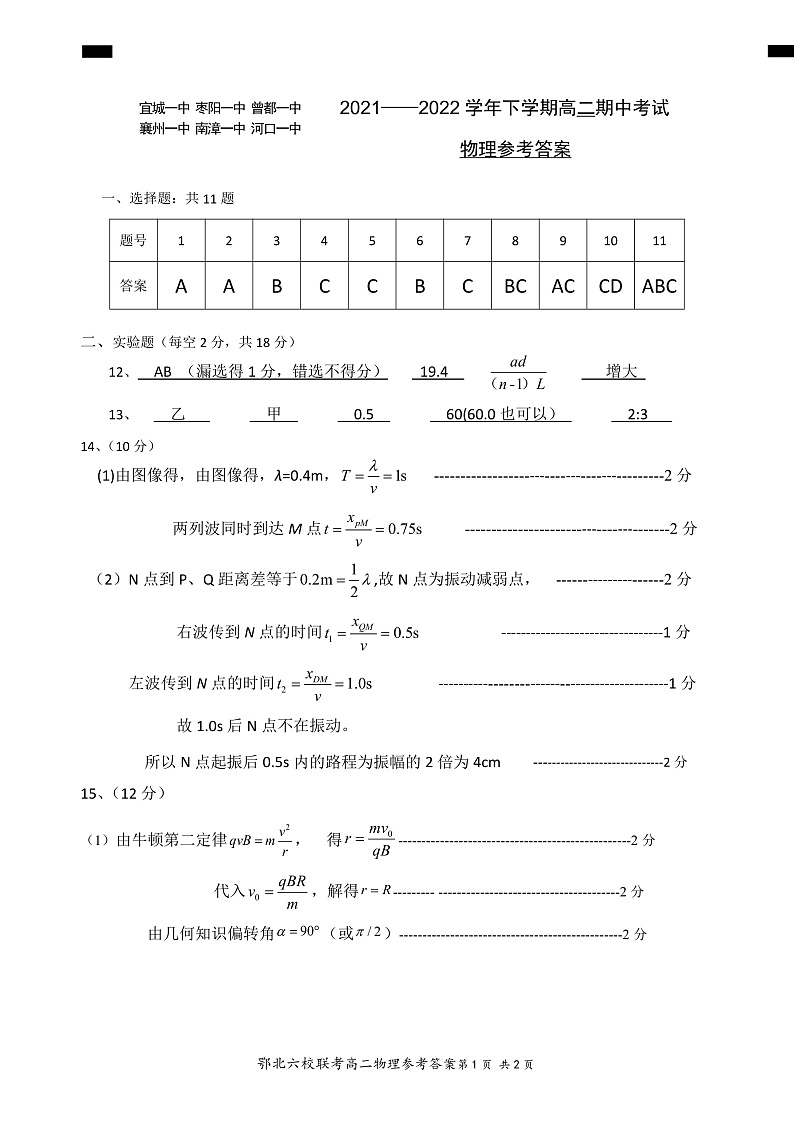 2021-2022学年湖北省鄂北六校高二下学期期中联考试题 物理 PDF版01
