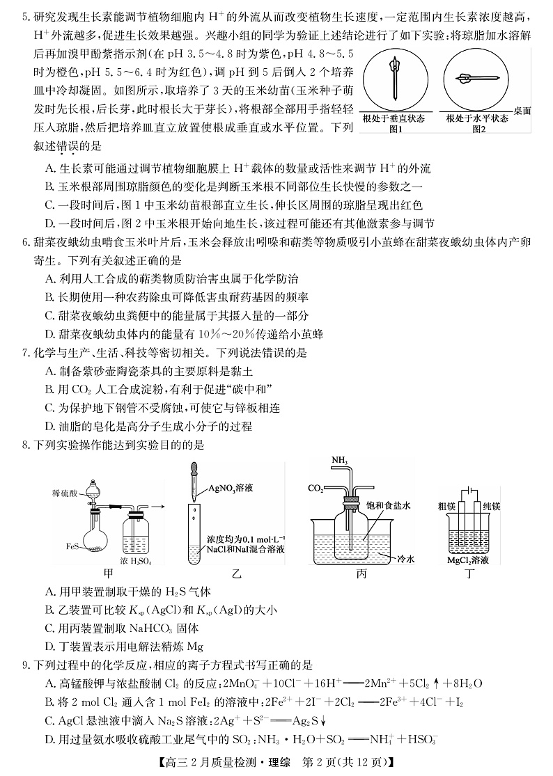 2022九师联盟高三2月质量检测（老高考）―理综（PDF版含答案、答题卡）02
