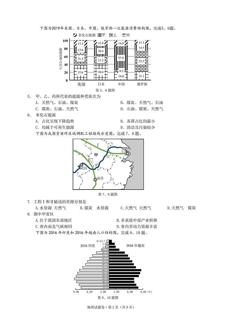 2021绍兴一中、效实中学、杭州高级中学等五校高三下学期5月联考地理试题PDF版含答案02