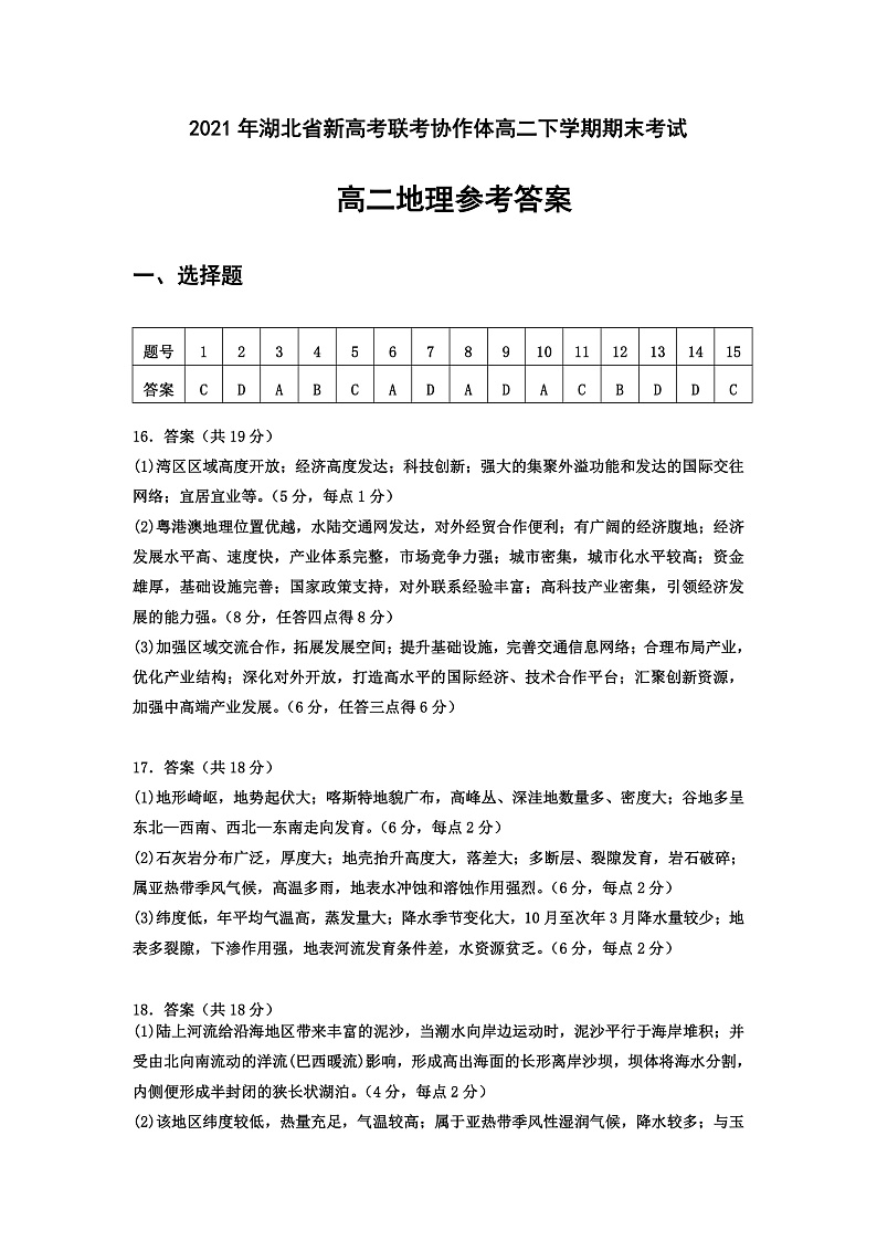 2021湖北省新高考联考协作体高二下学期期末考试地理试题扫描版含答案01