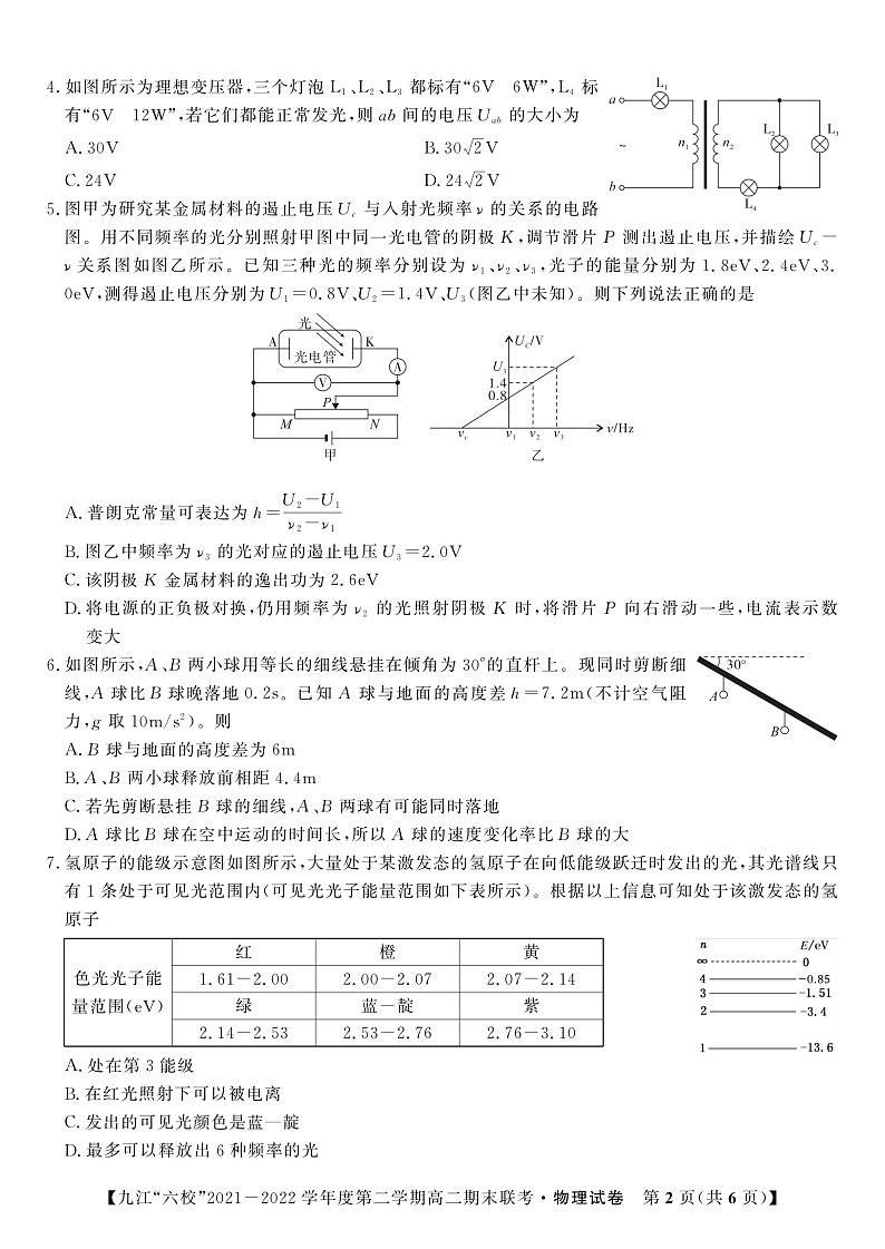 2021-2022学年江西省重点九江六校高二年级期末联考物理试题（PDF版 ）02