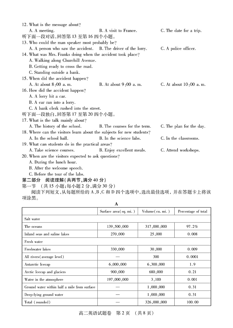 2020-2021学年江西省九江五校高二上学期期中联考英语试题（PDF版） 听力02
