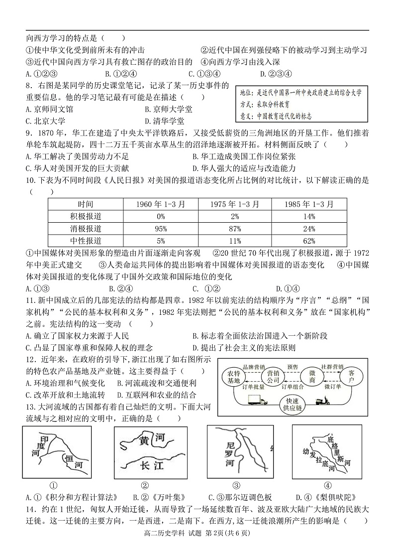 2021-2022学年浙江省温州市十校联合体高二下学期期末联考 历史 （PDF版）02