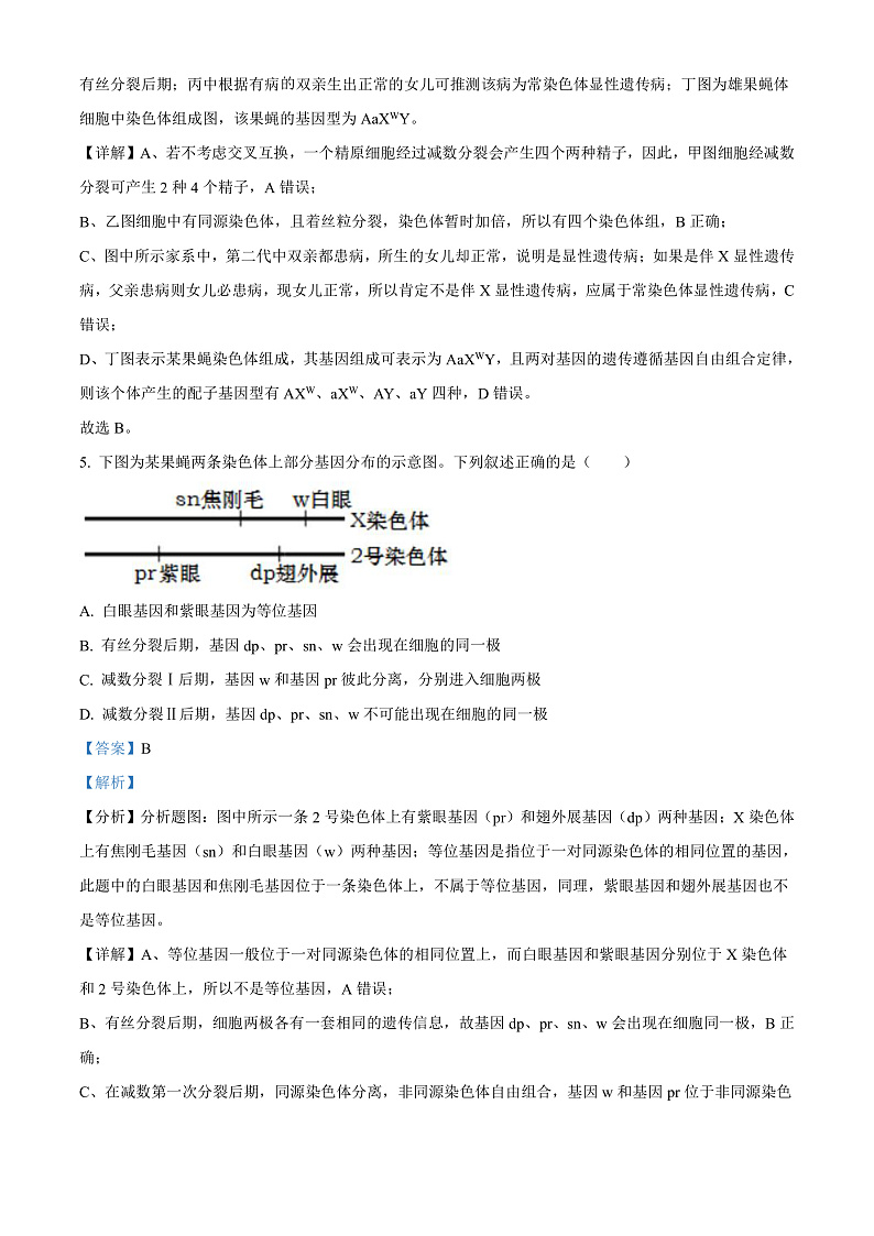 山东省临沂市平邑第一中学新校区2021-2022学年高一6月月考生物试题含解析第3页