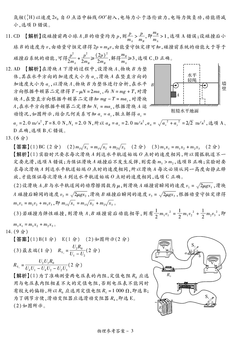 河南省22.8湘豫名校物理答案第3页
