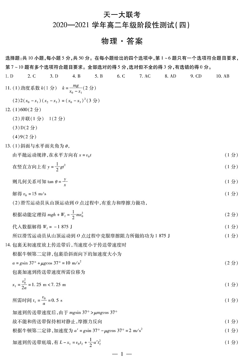 2020-2021学年河南省天一大联考高二下学期阶段性测试（四） 物理 PDF版01