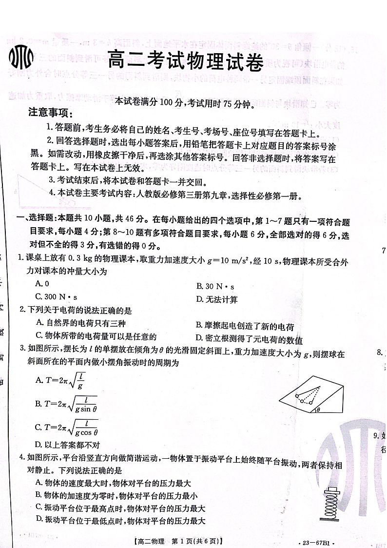 辽宁省2022-2023学年高二 物理 PDF版试卷第1页