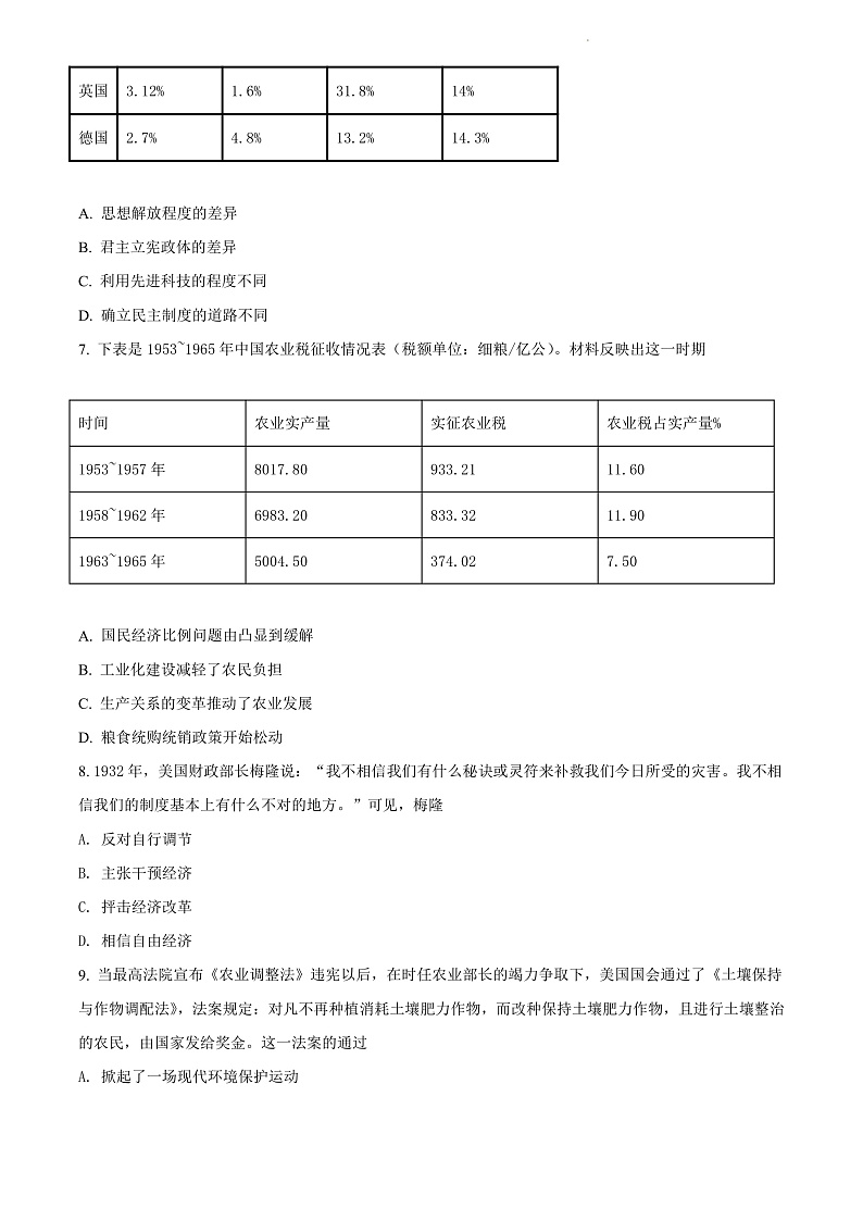 湖南省长沙市长郡中学2020-2021学年高二上学期期中考试历史试题（原卷版）第2页