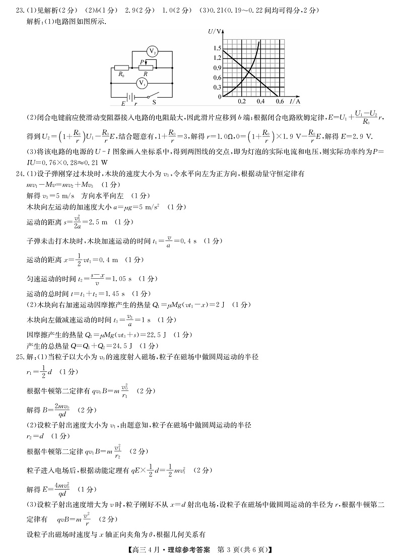 21九师联盟4月联考-理综答案第3页