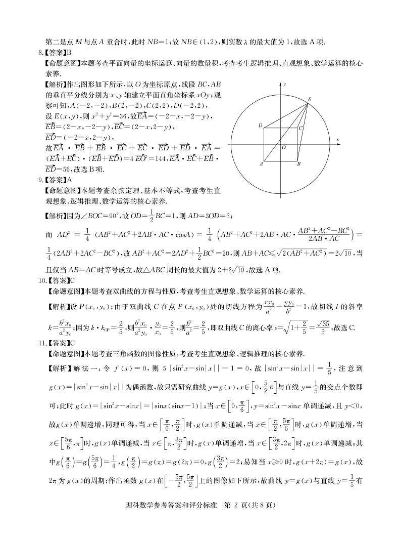 全国卷理数答案--华大新高考联盟2021届3月高三教学质量测评第2页