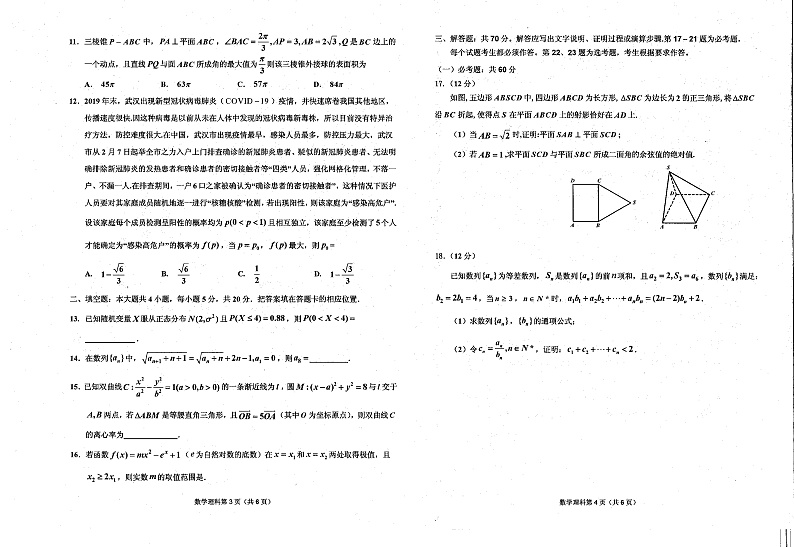 吉林省吉林市2020届高三毕业班第四次调研考试数学（理）试题 PDF版含答案第2页