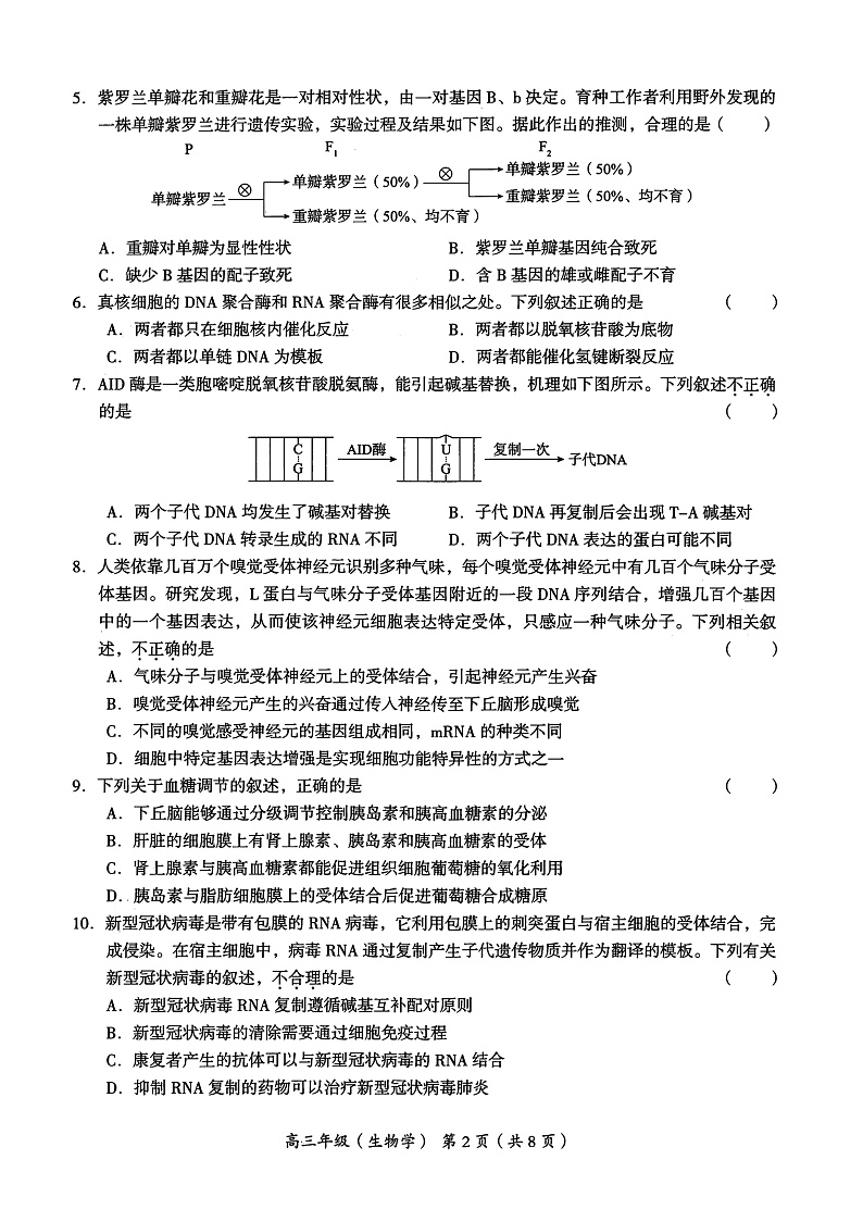 2020北京海淀区高三下学期一模考试生物试题PDF版含答案02