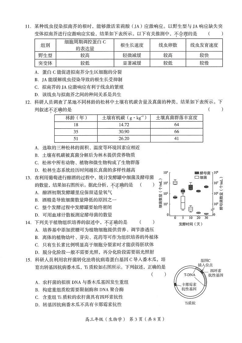 2020北京海淀区高三下学期一模考试生物试题PDF版含答案03