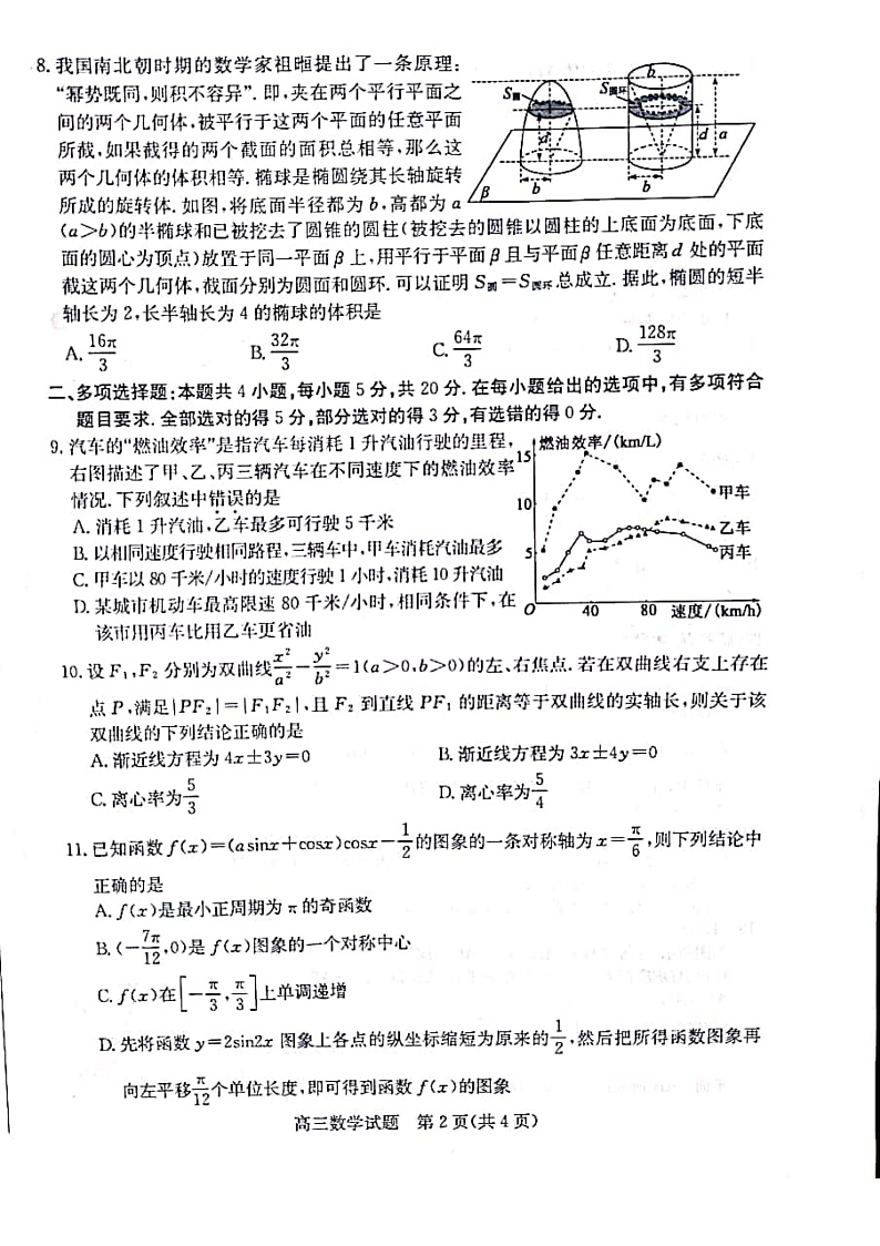 山东省滨州市2020届高三第二次模拟考试数学试题 PDF版含答案第2页
