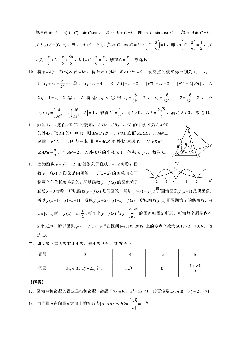 2020云南民族中学高三高考适应性月考卷（七）数学（理）试题PDF版含答案02