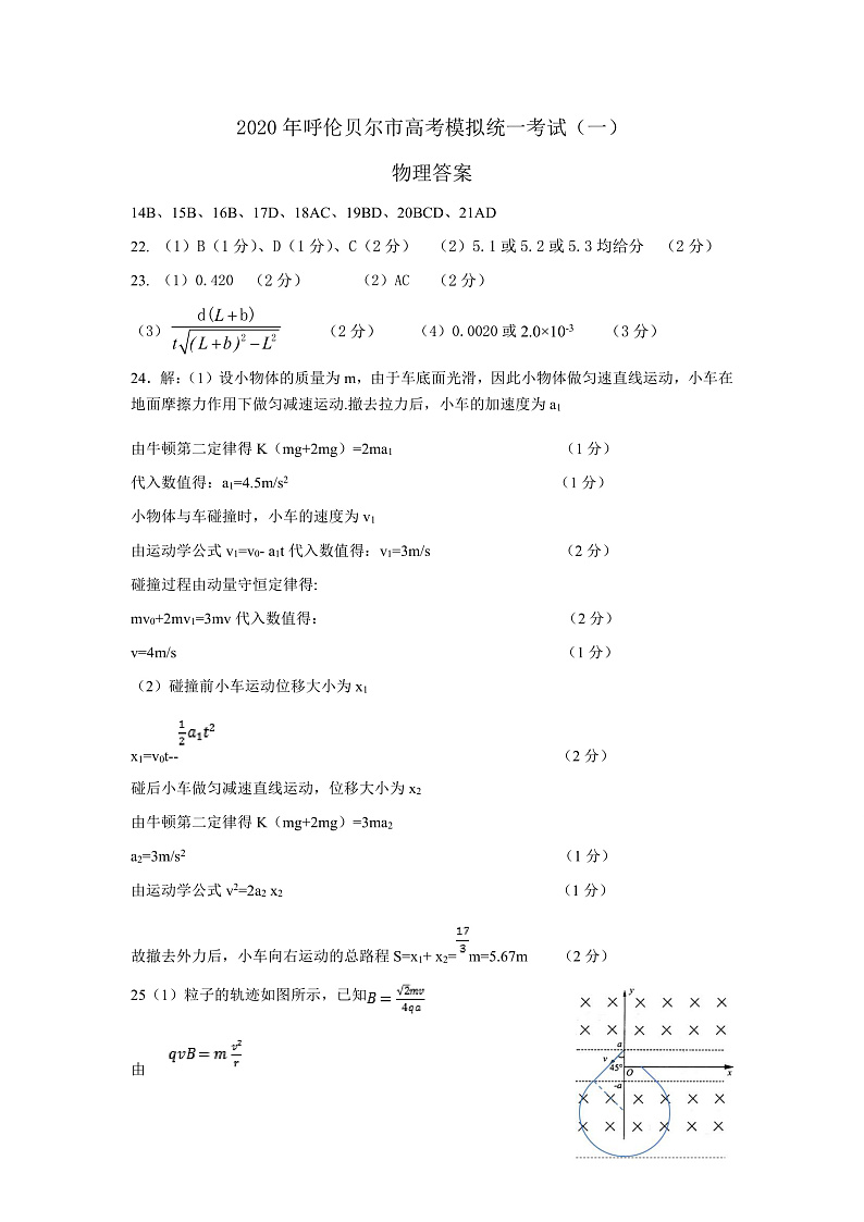 2020呼伦贝尔海拉尔区高三第一次统考（高考一模）物理试题含答案01