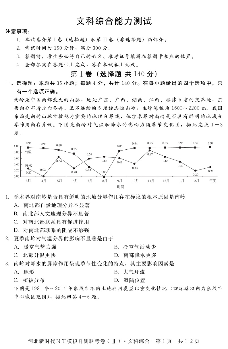 河北省承德市围场卉原中学2020届高三模拟自测联考文综试题 PDF版含答案第1页