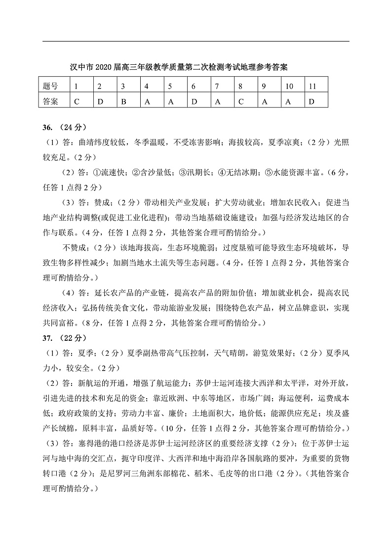 2020届高三联考2文综答案第1页