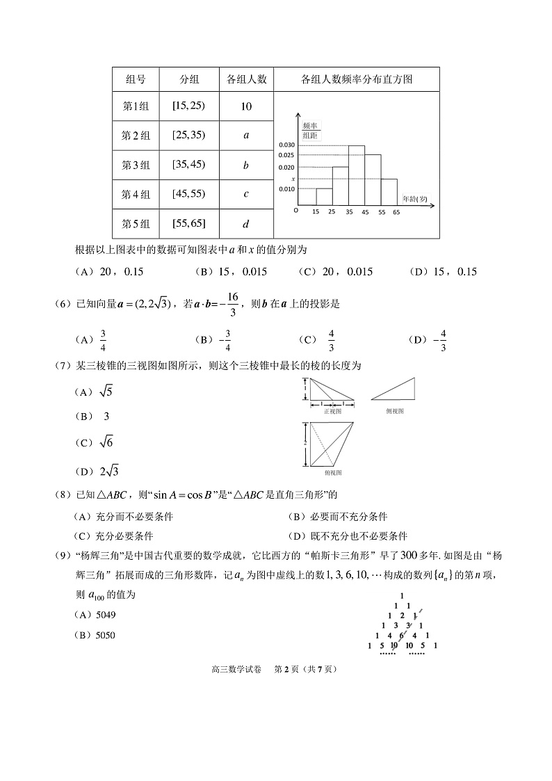 北京市朝阳区高三四月份数学联考试卷第2页