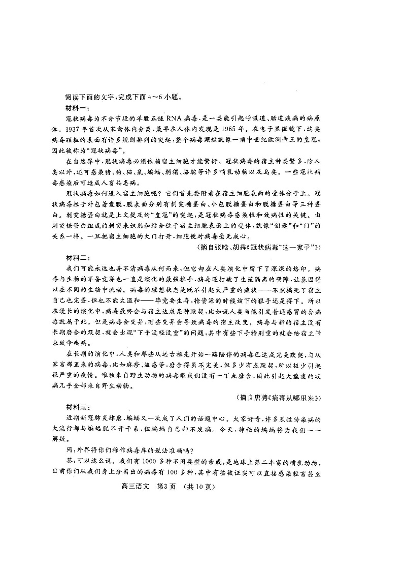 河南省洛阳市2019-2020学年高中三年级第二次统一考试语文试卷 2020.4（PDF版）第3页