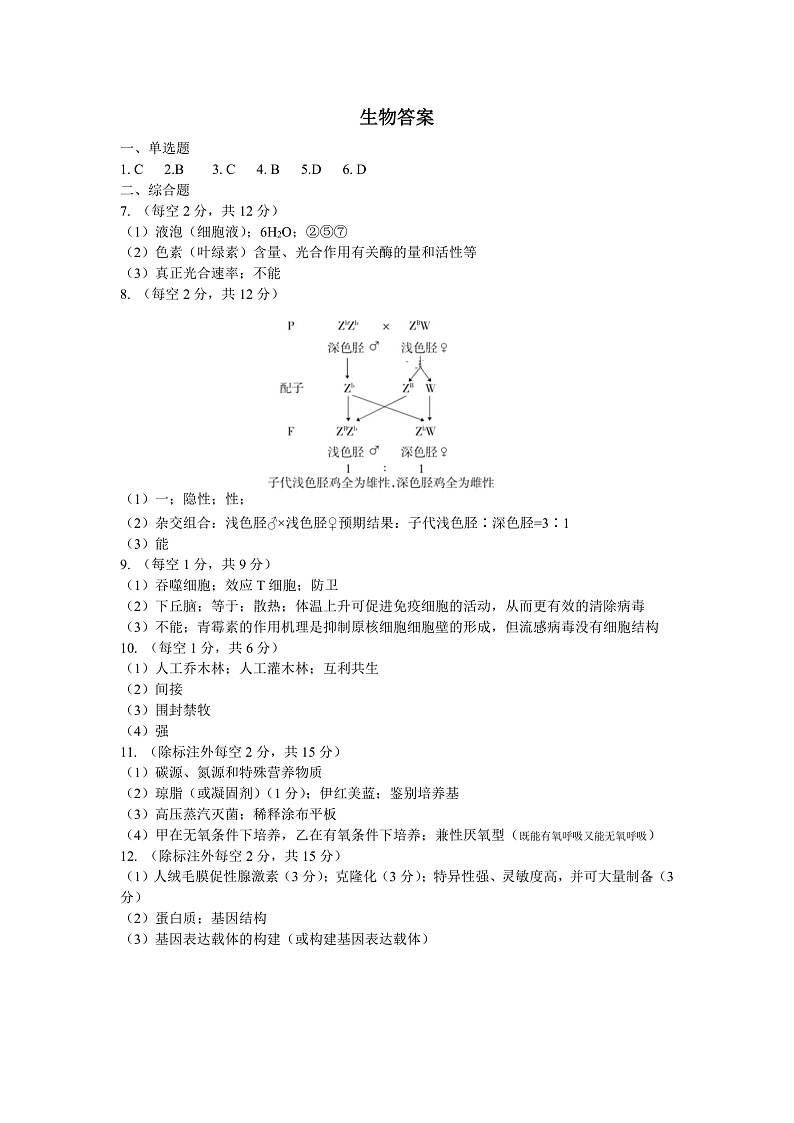 2020渭南大荔县高三4月模拟考试理科综合试题含答案01