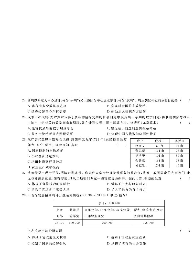 湖南省炎陵一中2020届高三仿真考试历史试题（五）（PDF版，无答案）第1页