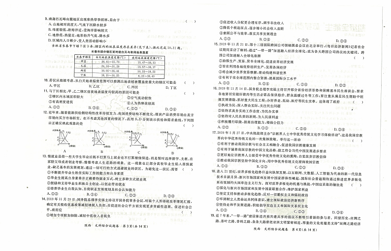 陕西省2020届高三4月教学质量检测卷（二）文科综合试题 PDF版含解析第2页