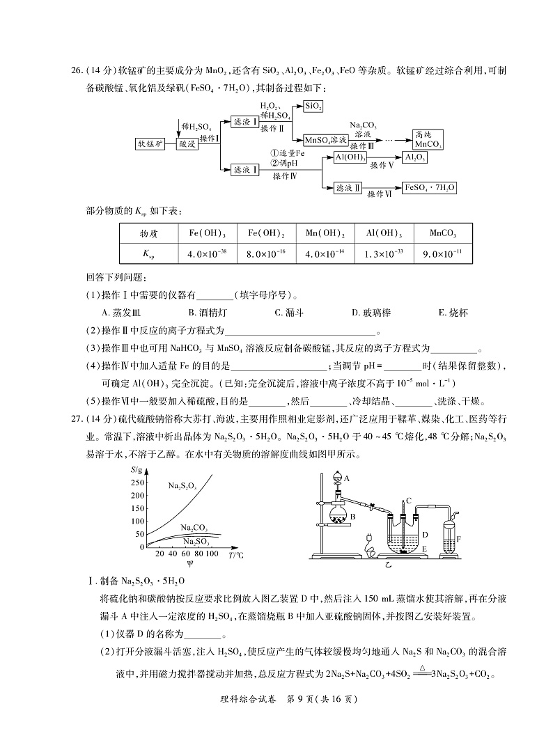 安徽省2020年名校高考冲刺模拟卷-理科综合-转曲-9-16页第1页