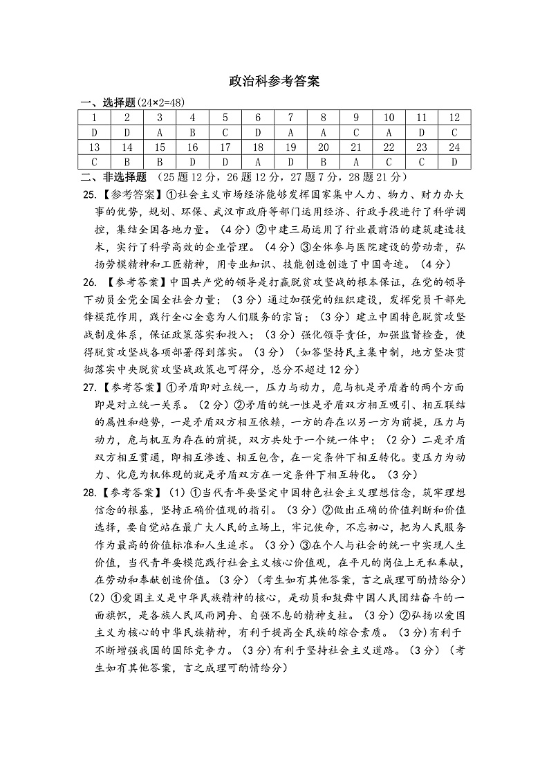 2020榆林高三高考线上模拟测试政治试题PDF版含答案01