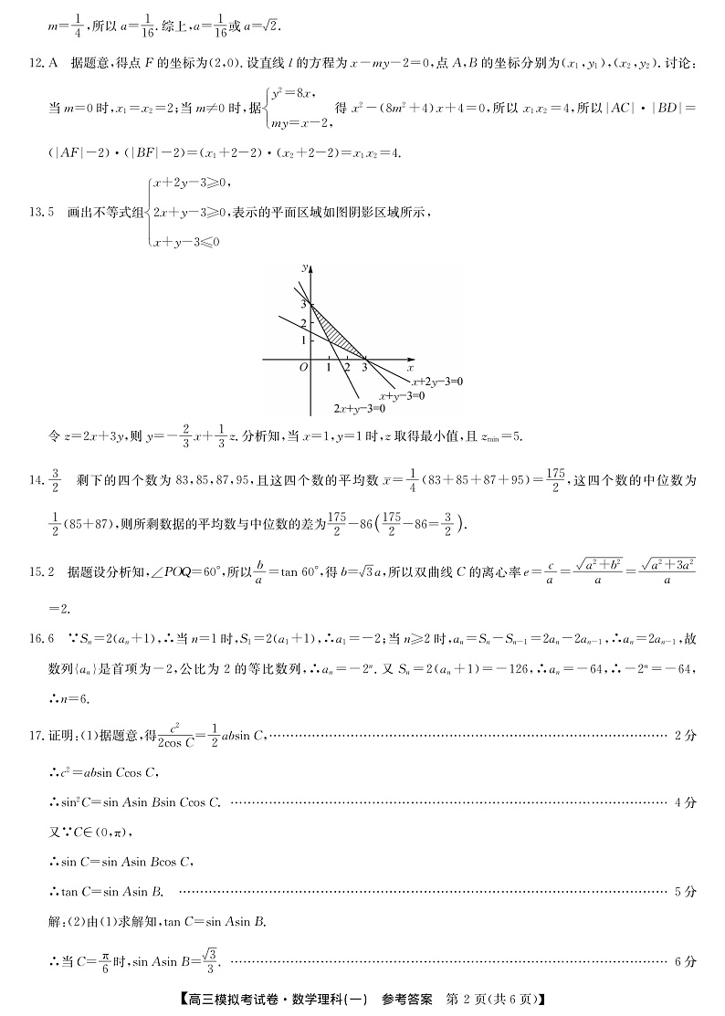 2020临泉县复读学校高三下学期第一次模拟（网考）考试数学（理）试题PDF版含答案02