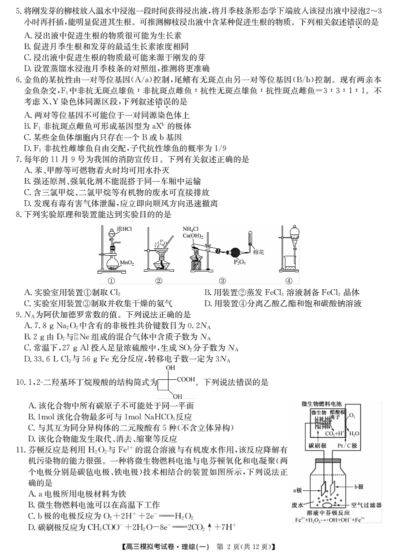 2020临泉县复读学校高三下学期第一次模拟（网考）考试理综试题PDF版含答案02