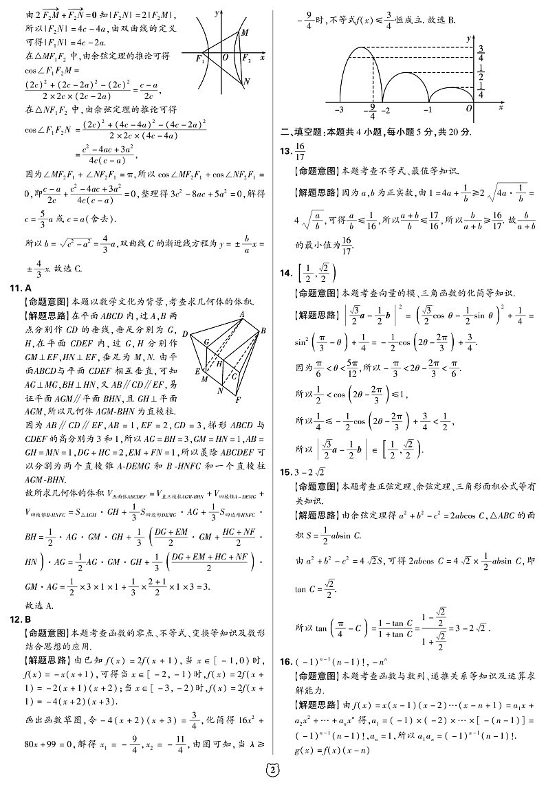 2020年普通高等学校招生全国统一考试（猜想卷）数学（文）答案第2页