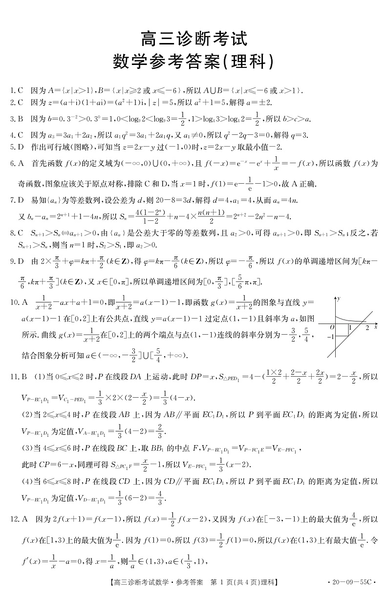 四川省仁寿县2020届高三上学期期中诊断考试数学理科答案(1)第1页